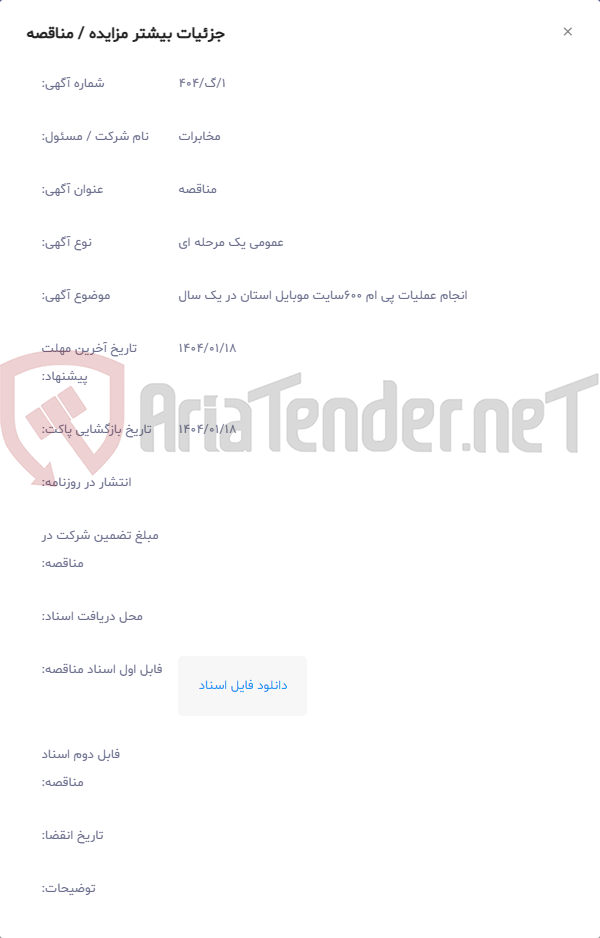 تصویر کوچک آگهی انجام عملیات پی ام 600سایت موبایل استان در یک سال