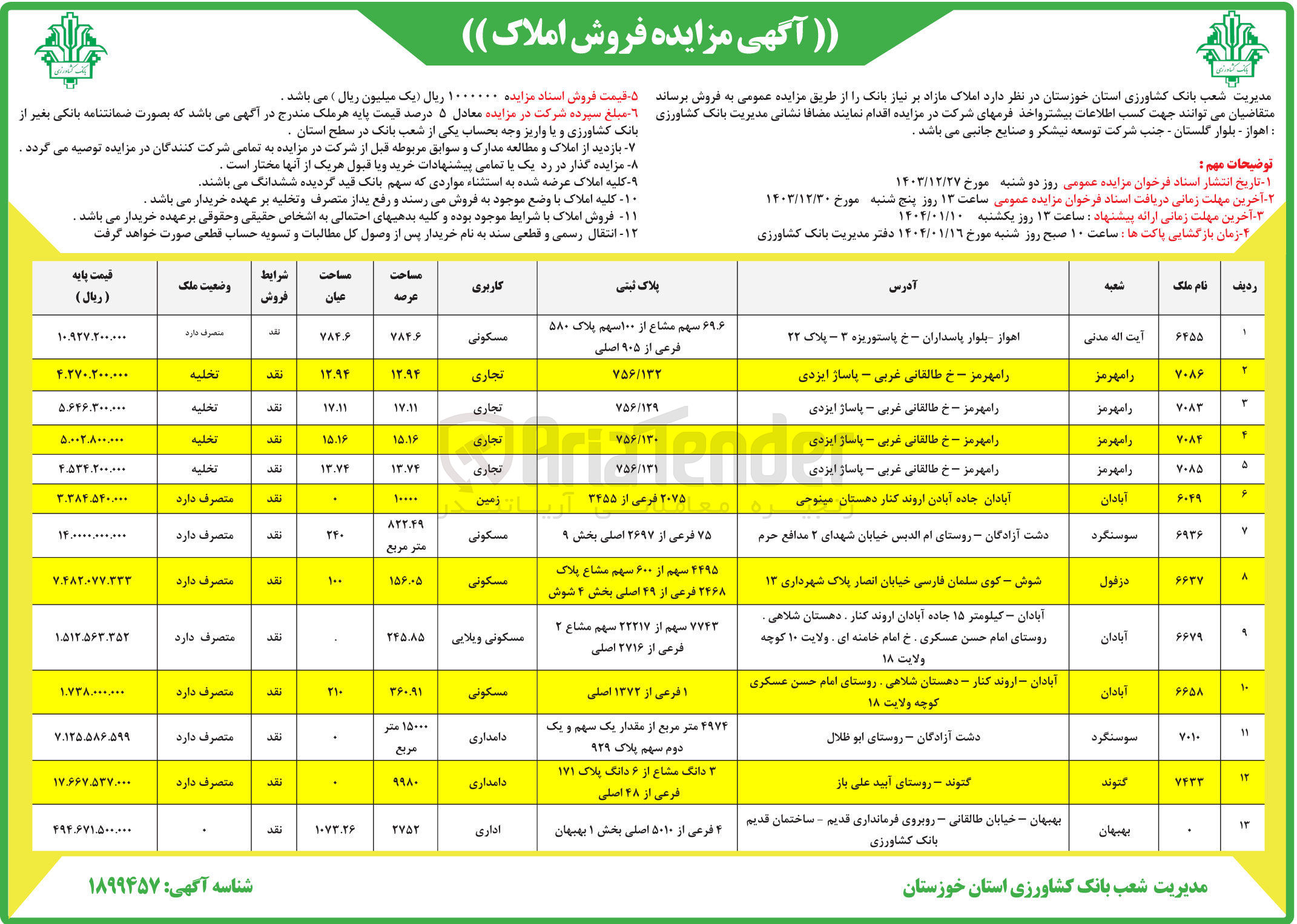 تصویر کوچک آگهی فروش املاک در 13 ردیف با کاربری مسکونی، تجاری، زمین، ویلایی، دامداری، اداری