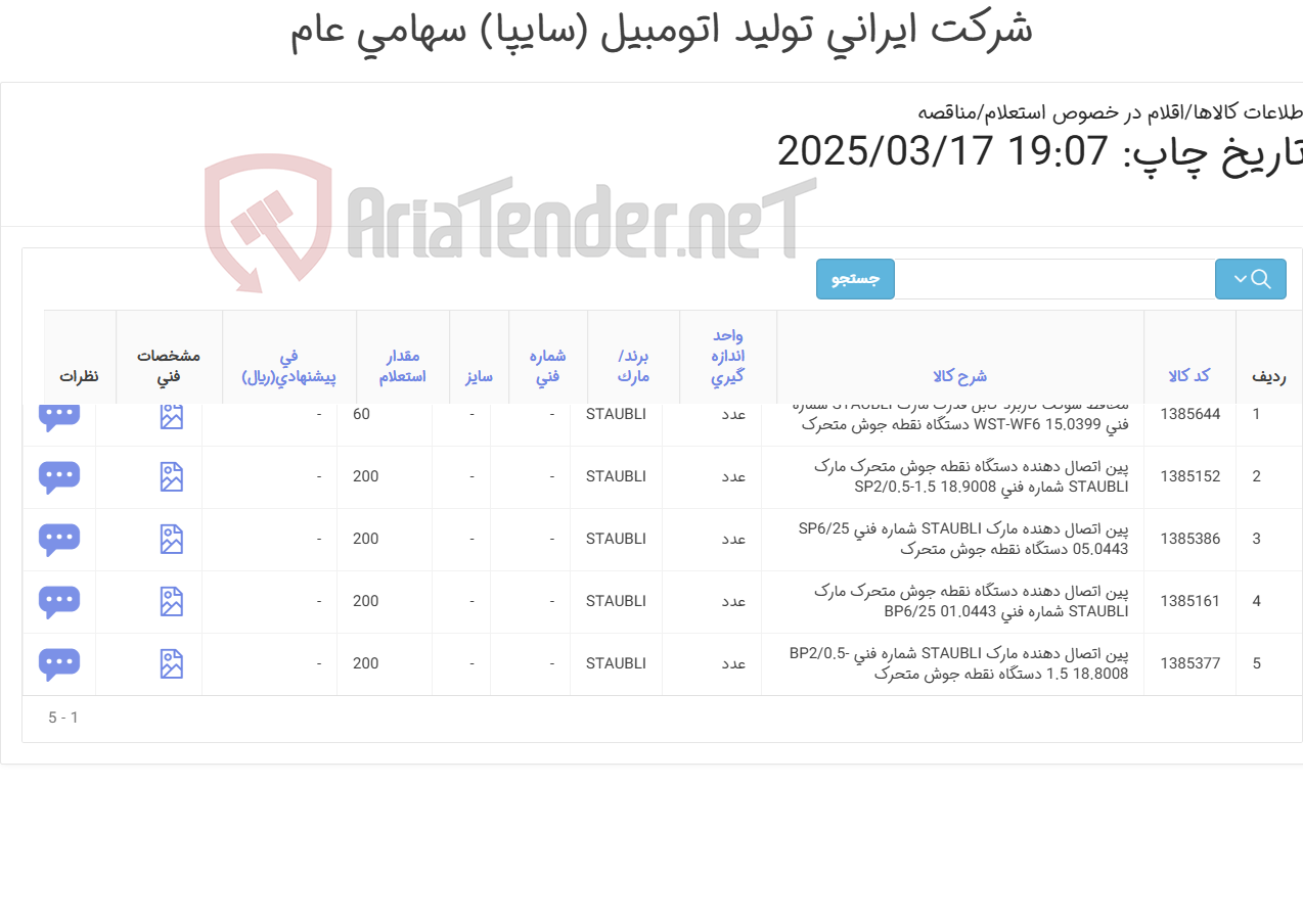 تصویر کوچک آگهی انواع پین و کلید STAUBLI‎