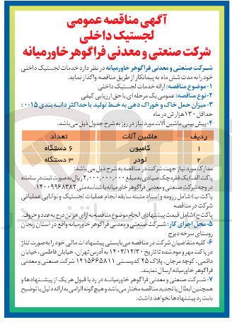 تصویر کوچک آگهی  ارائه خدمات لجستیک داخلی