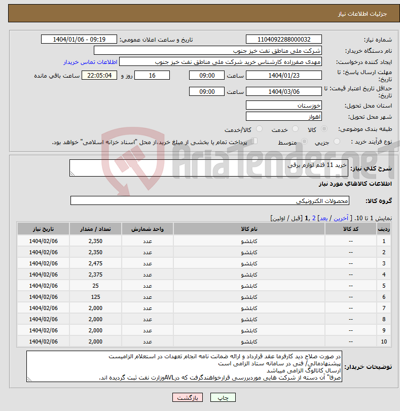 تصویر کوچک آگهی نیاز انتخاب تامین کننده-خرید 11 قلم لوازم برقی