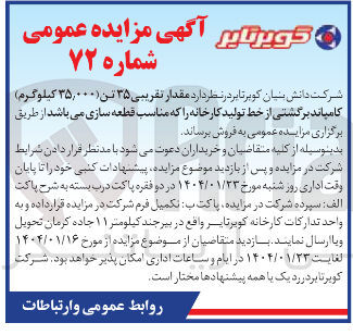 تصویر کوچک آگهی فروش  ۳۵ تن ( ۳۵,۰۰۰ کیلوگرم ) کامپاند برگشتی از خط تولید کارخانه 