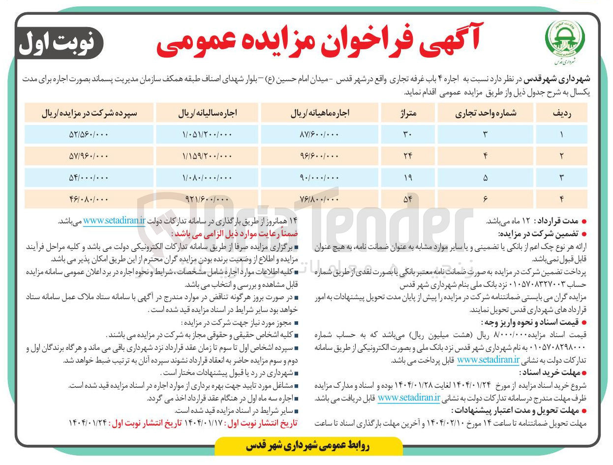 تصویر کوچک آگهی اجاره ۴ باب غرفه تجاری 