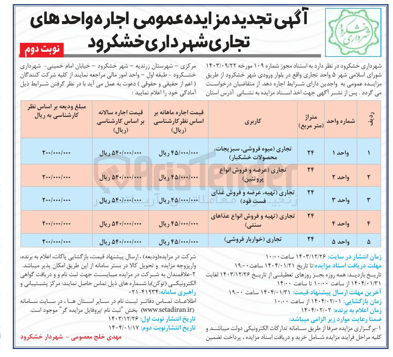 تصویر کوچک آگهی اجاره واحدهای تجاری