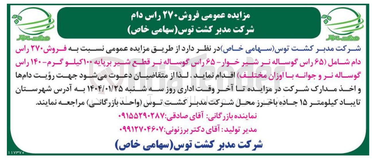 تصویر کوچک آگهی فروش ۲۷۰ راس دام شامل ۶۵ ) راس گوساله نر شیر خوار - ۶۵ راس گوساله نر قطع شیر بر پایه ۱۰۰ کیلو گرم - ۱۴۰ راس گوساله نر و جوانه با اوزان مختلف