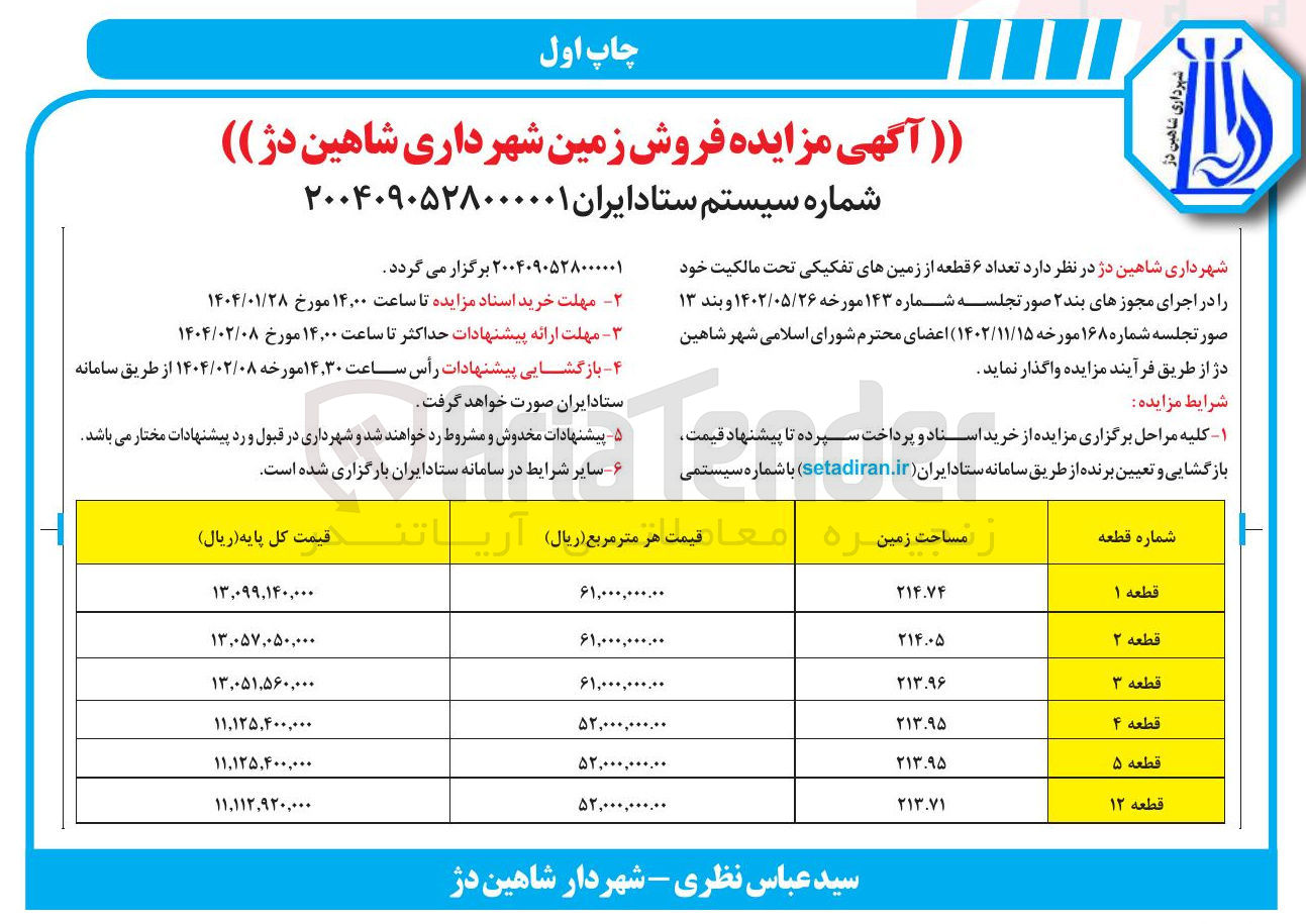 تصویر کوچک آگهی فروش تعداد ۶ قطعه از زمین های تفکیکی
