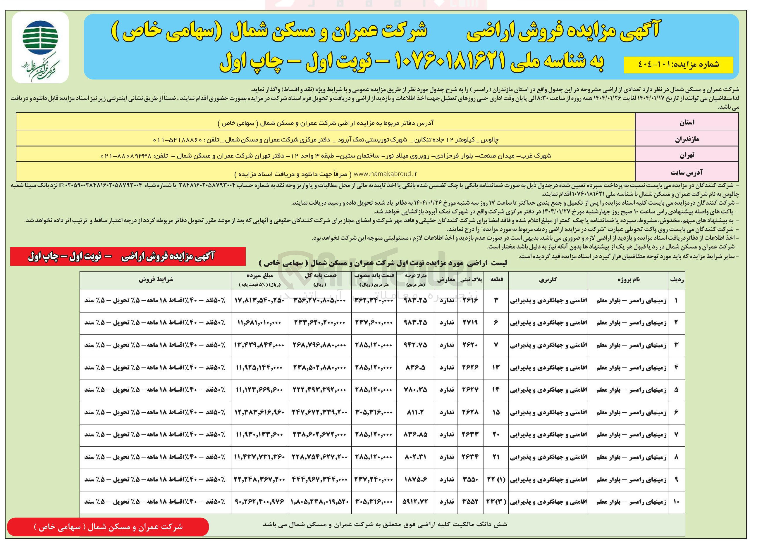 تصویر کوچک آگهی فروش تعدادی از اراضی در 10 ردیف با کاربری اقامتی و جهانگردی و پذیرایی