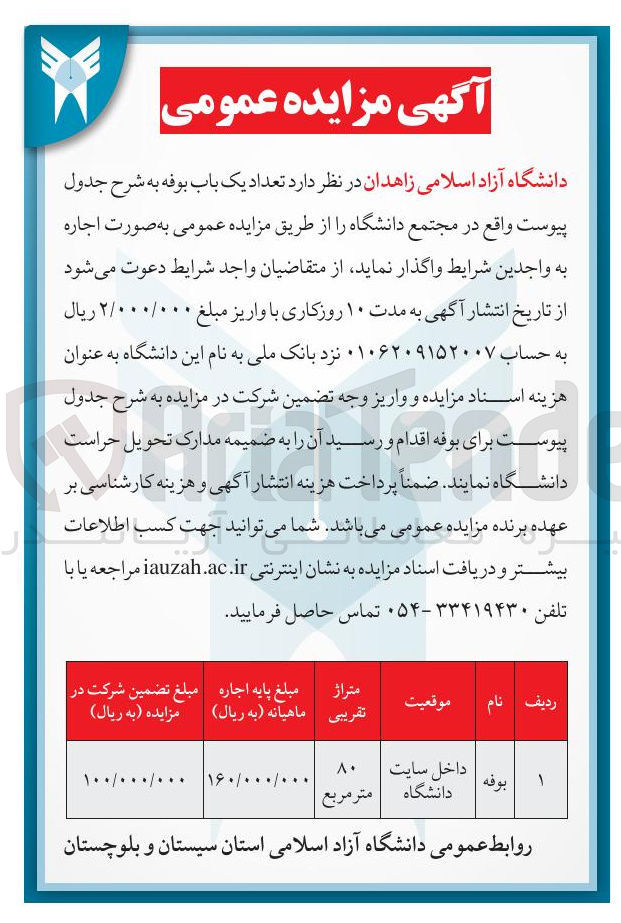 تصویر کوچک آگهی اجاره تعداد یک باب بوفه