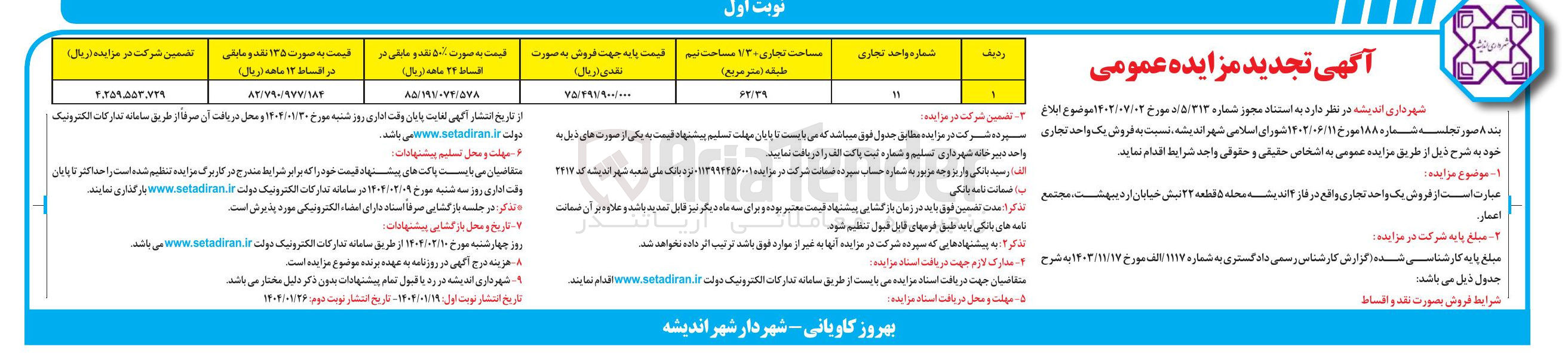 تصویر کوچک آگهی فروش یک واحد تجاری