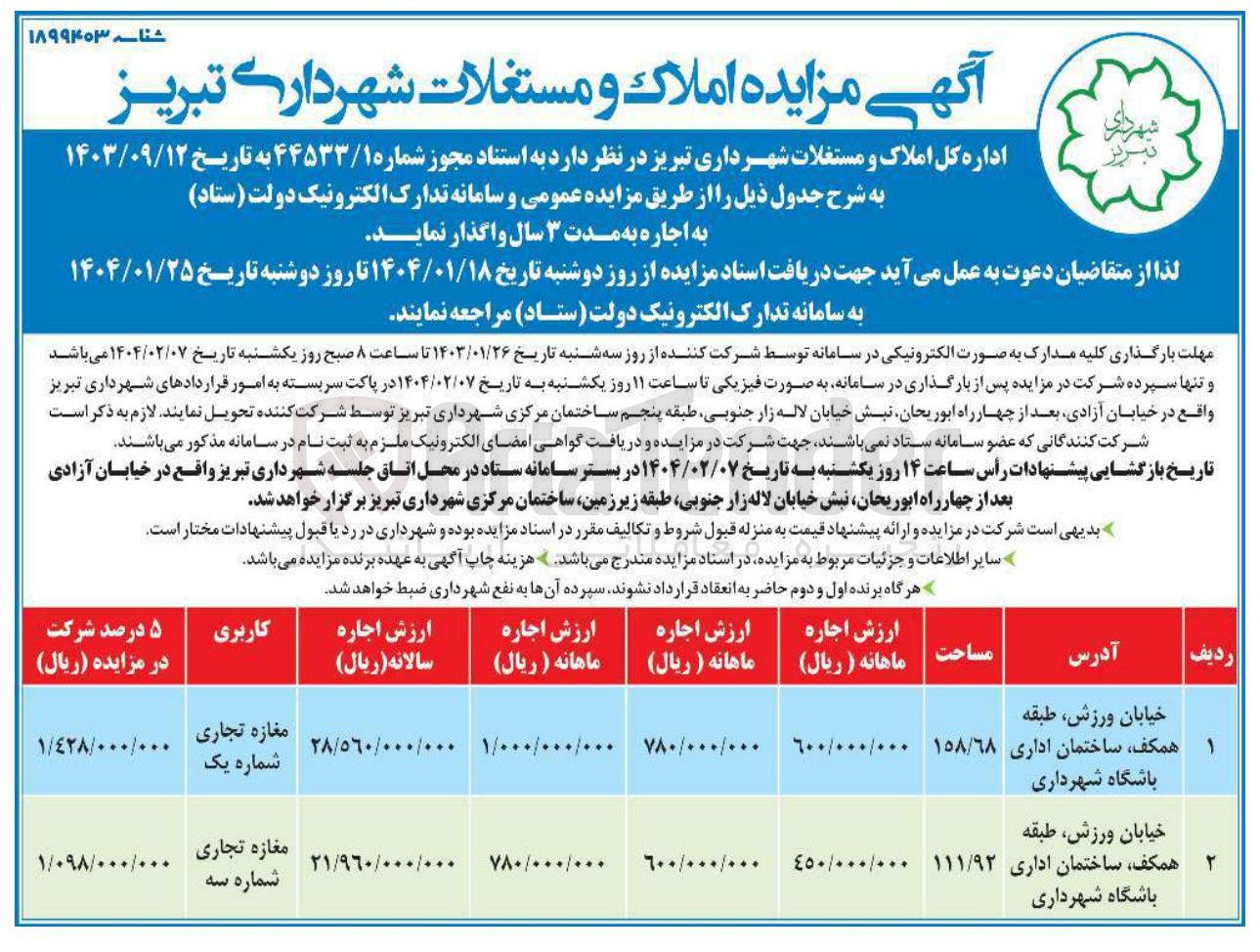 تصویر کوچک آگهی فروش املاک در 2 ردیف با کاربری تجاری