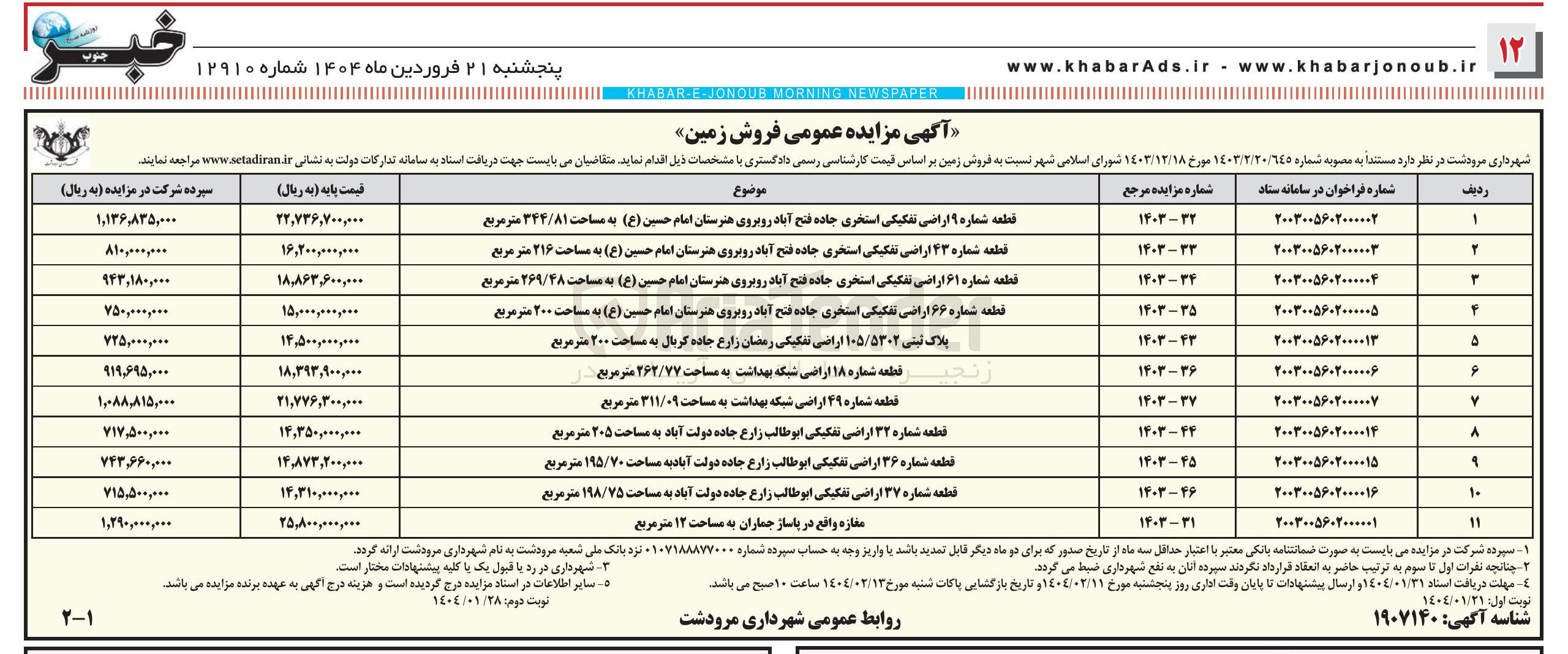 تصویر کوچک آگهی فروش قطعه شماره ۱۶۶ اراضی تفکیکی استخری به مساحت ۲۰۰ متر مربع 