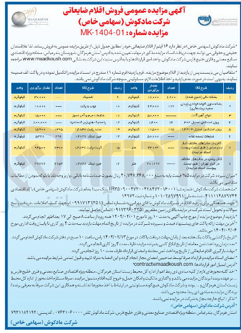 تصویر کوچک آگهی فروش ۱۶ آیتم از اقلام ضایعاتی (انواع آهن آلات - بشکه خالی - رول استنلس استیل 304 - ضایعات تسمه نقاله و...)