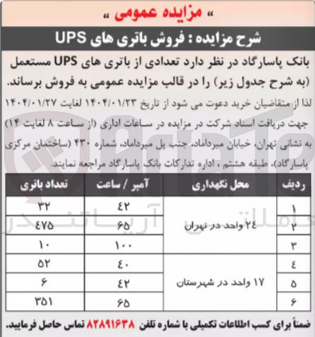تصویر کوچک آگهی فروش باتری های UPS مستعمل