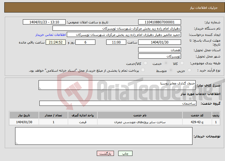 تصویر کوچک آگهی نیاز انتخاب تامین کننده-جدول گذاری معابر روستا
