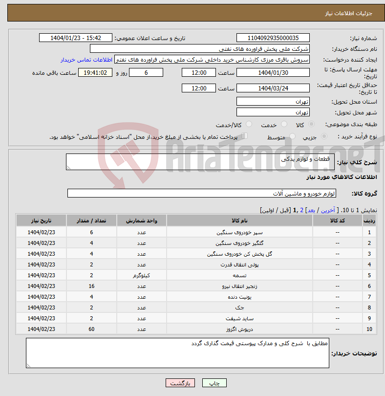 تصویر کوچک آگهی نیاز انتخاب تامین کننده- قطعات و لوازم یدکی 