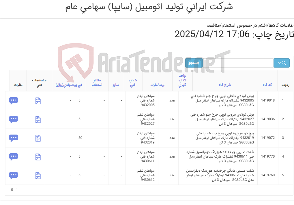 تصویر کوچک آگهی بوش فولادی و شفت و پیچ لیفتراک سپاهان3تن
