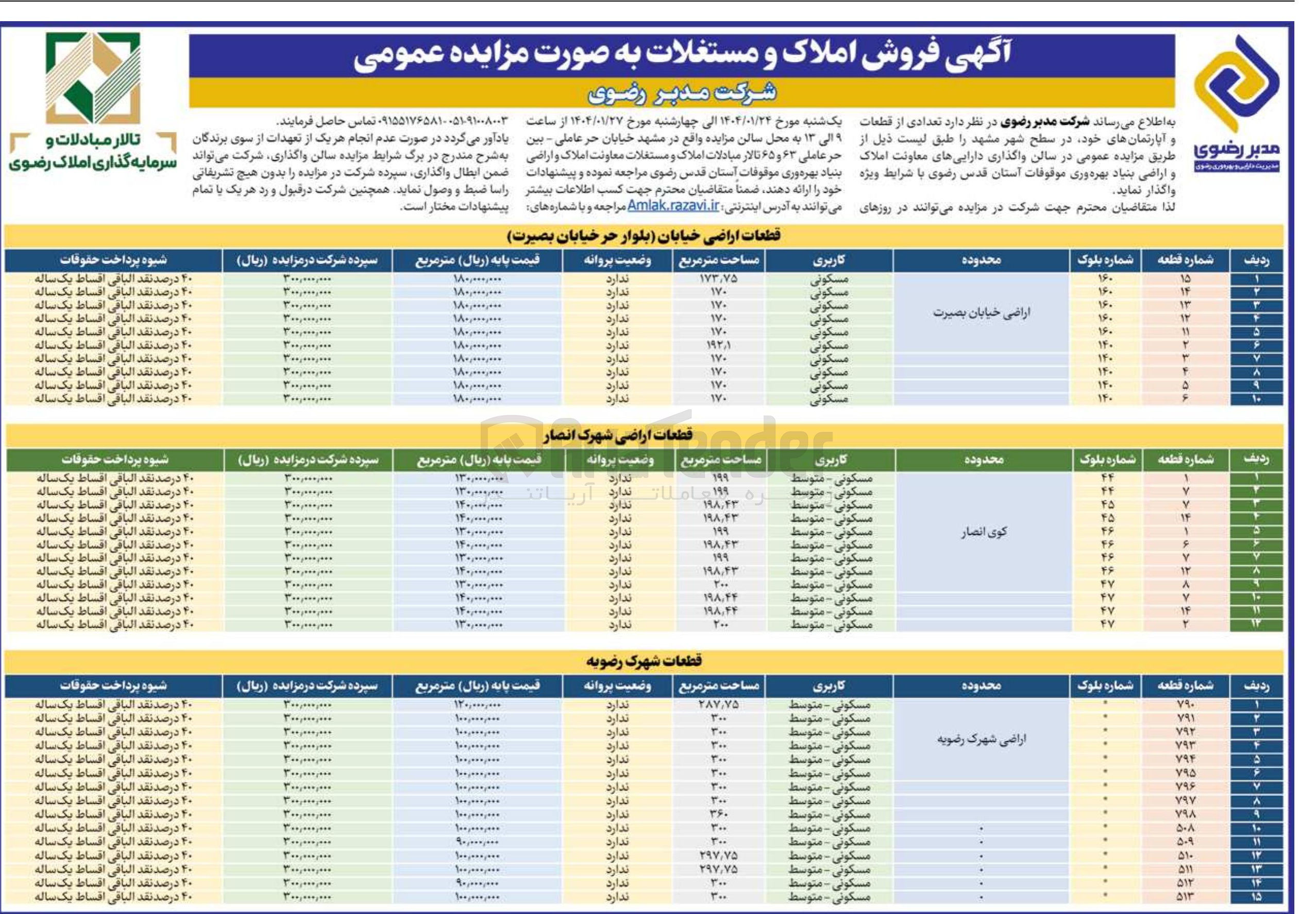 تصویر کوچک آگهی فروش املاک و مستغلات