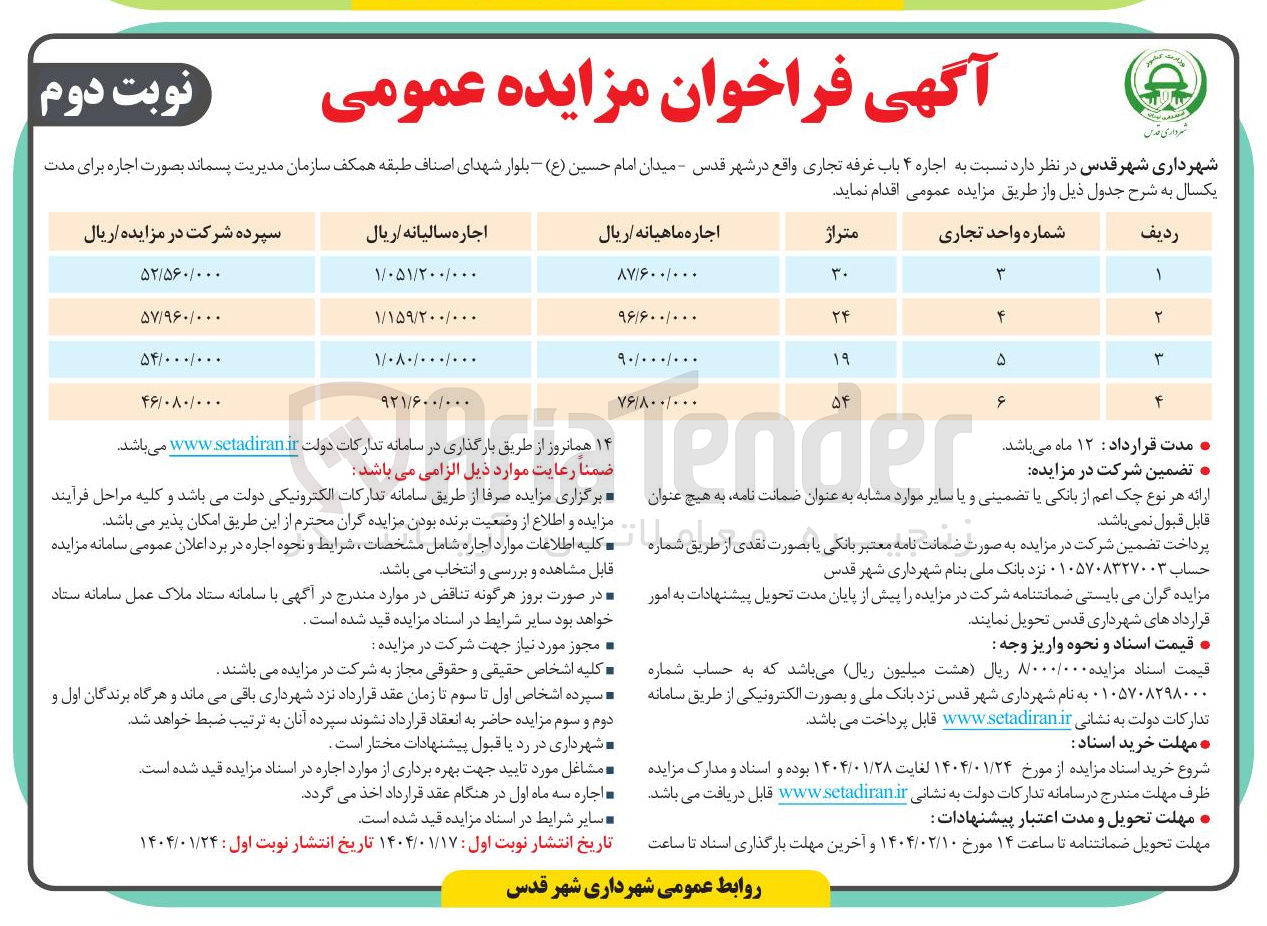 تصویر کوچک آگهی  اجاره ۴ باب غرفه تجاری