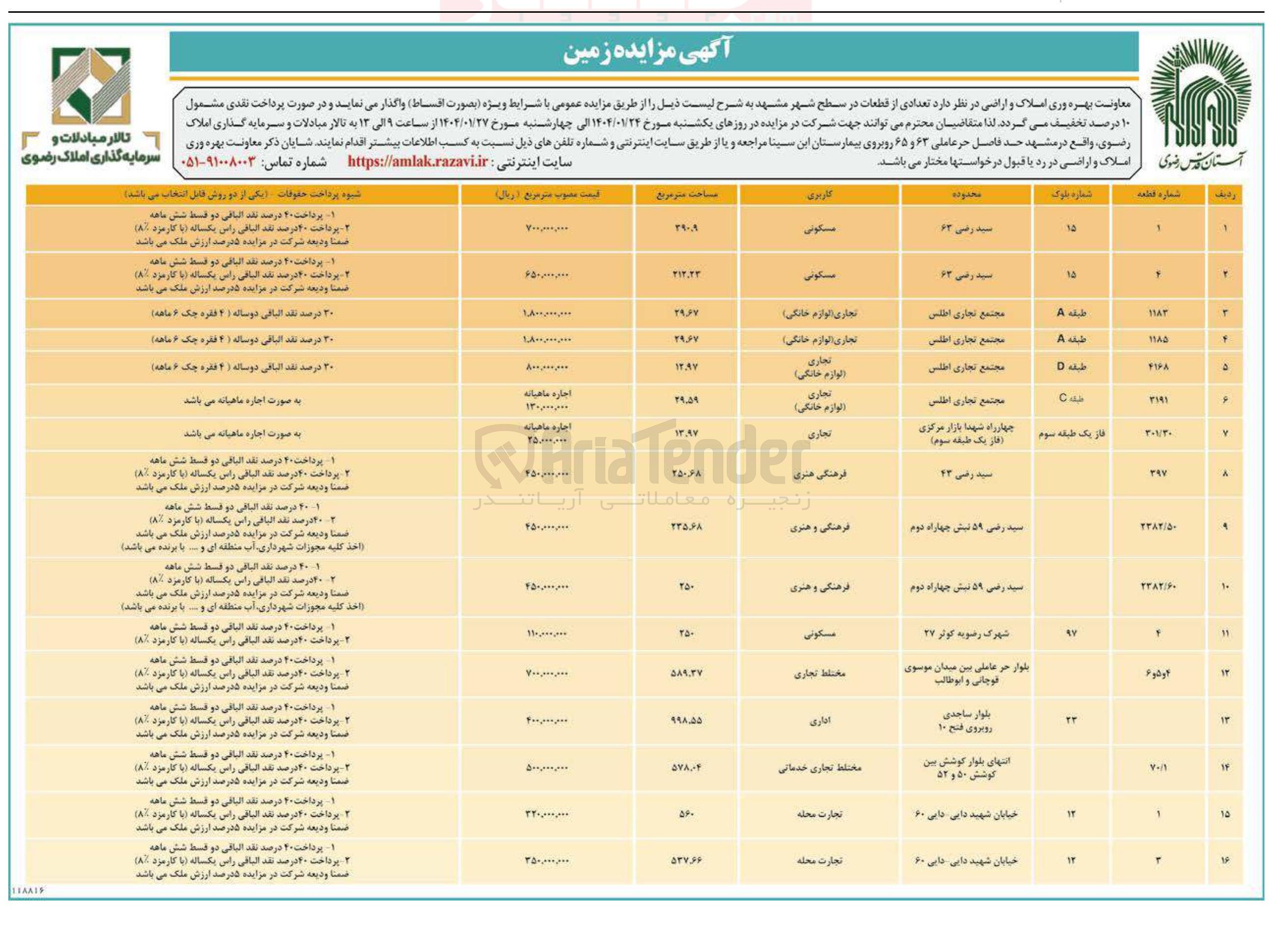 تصویر کوچک آگهی مزایده زمین 
