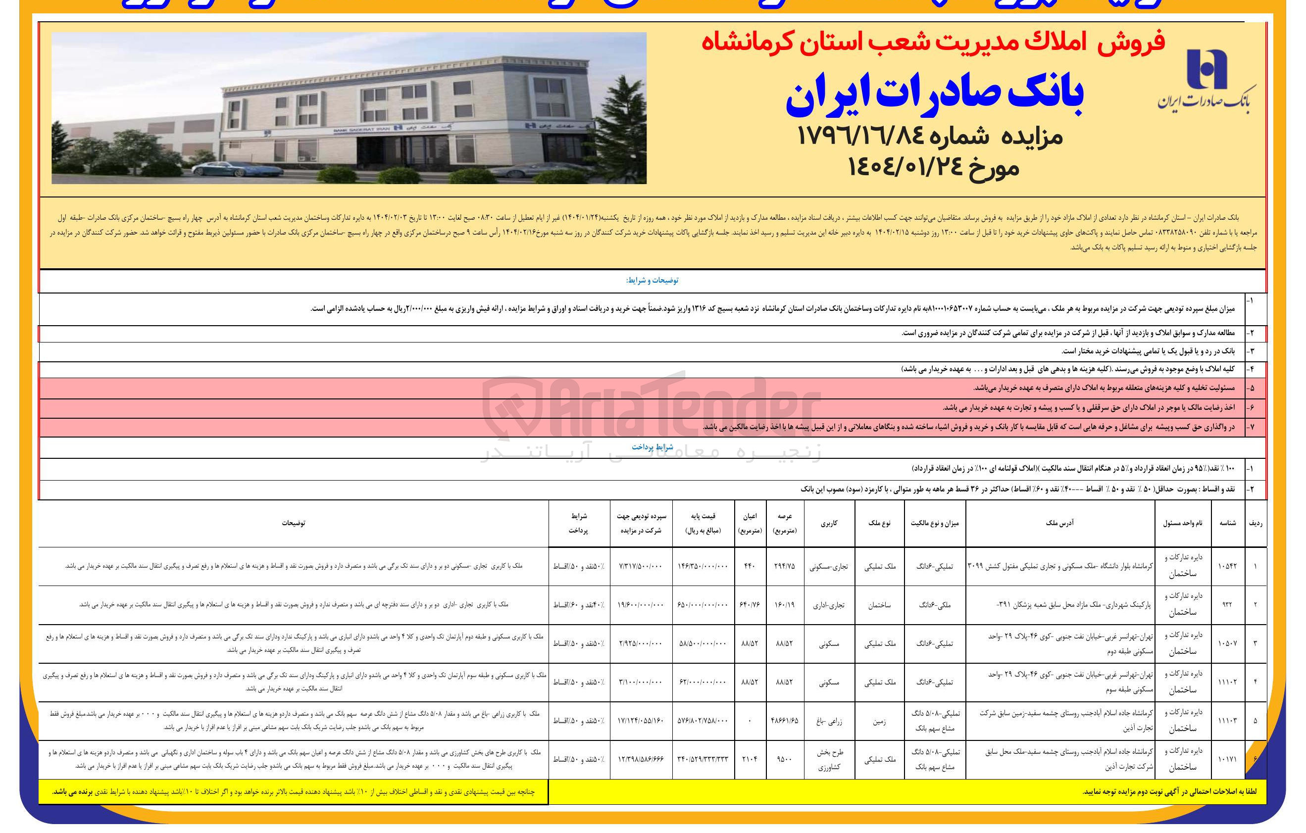 تصویر کوچک آگهی فروش املاک در 6 ردیف با کاربری تجاری، مسکونی، زراعی، کشاورزی
