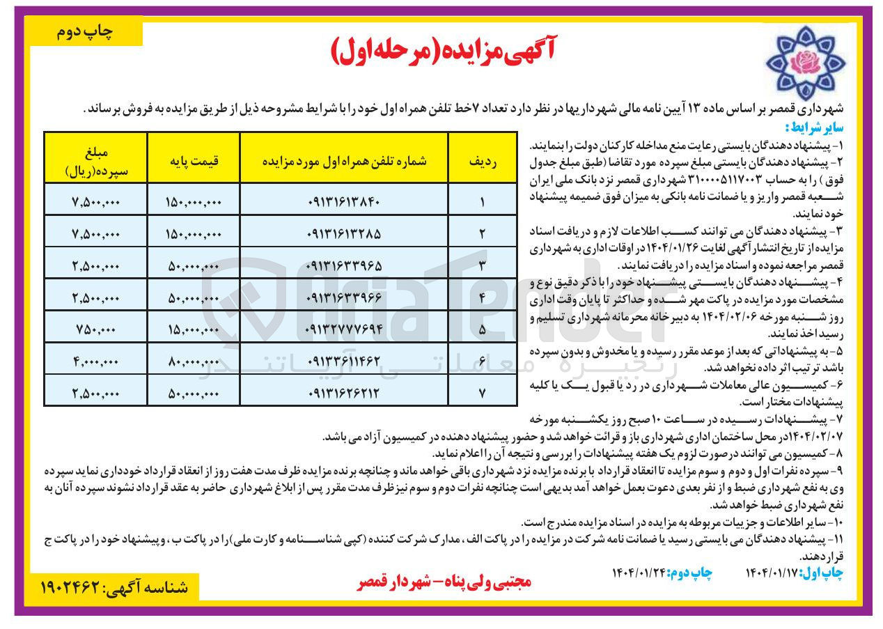 تصویر کوچک آگهی فروش تعداد ۷ خط تلفن همراه اول 