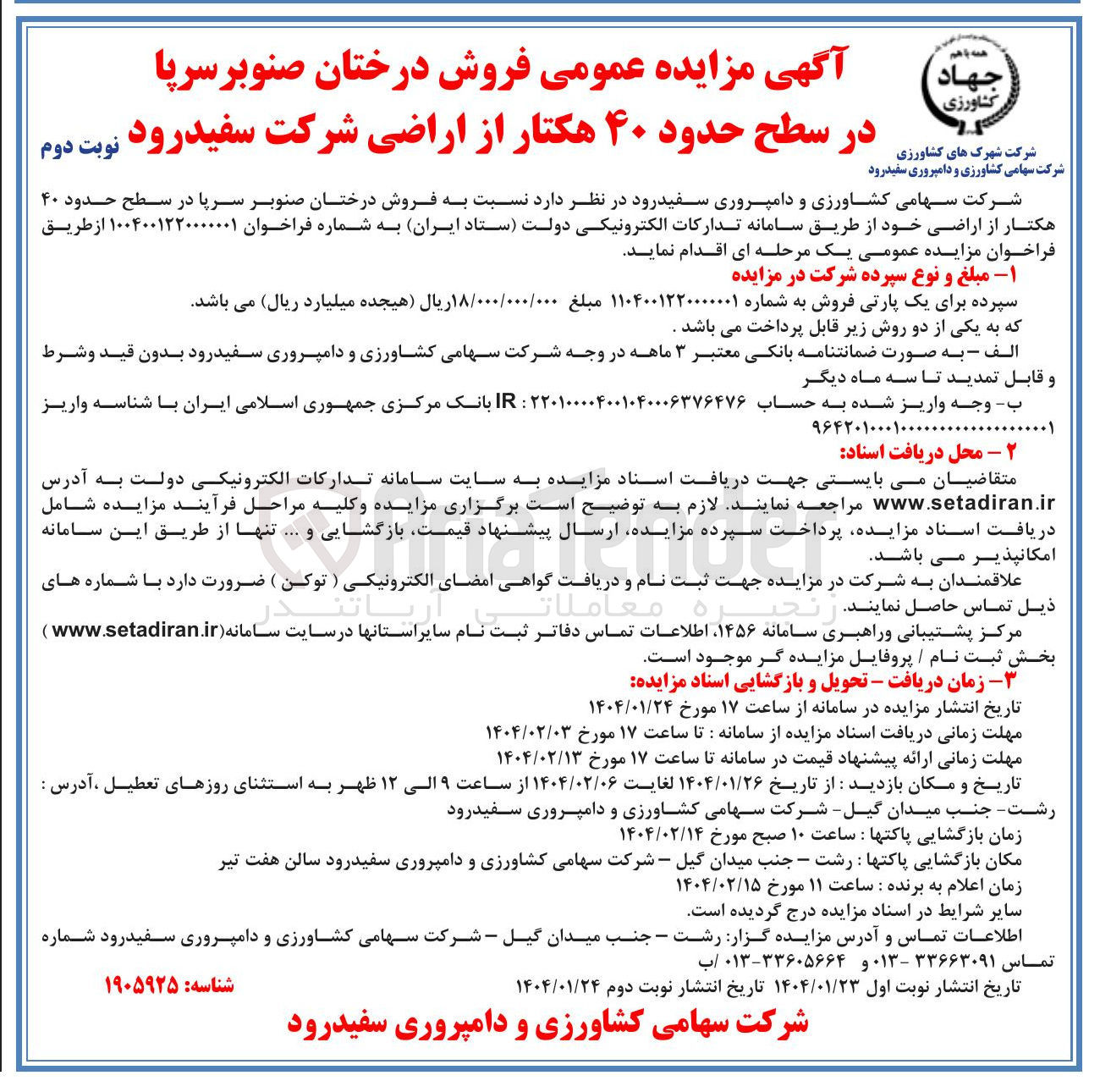 تصویر کوچک آگهی فروش درختان صنوبر سرپا در سطح حدود ۴۰ هکتار از اراضی 