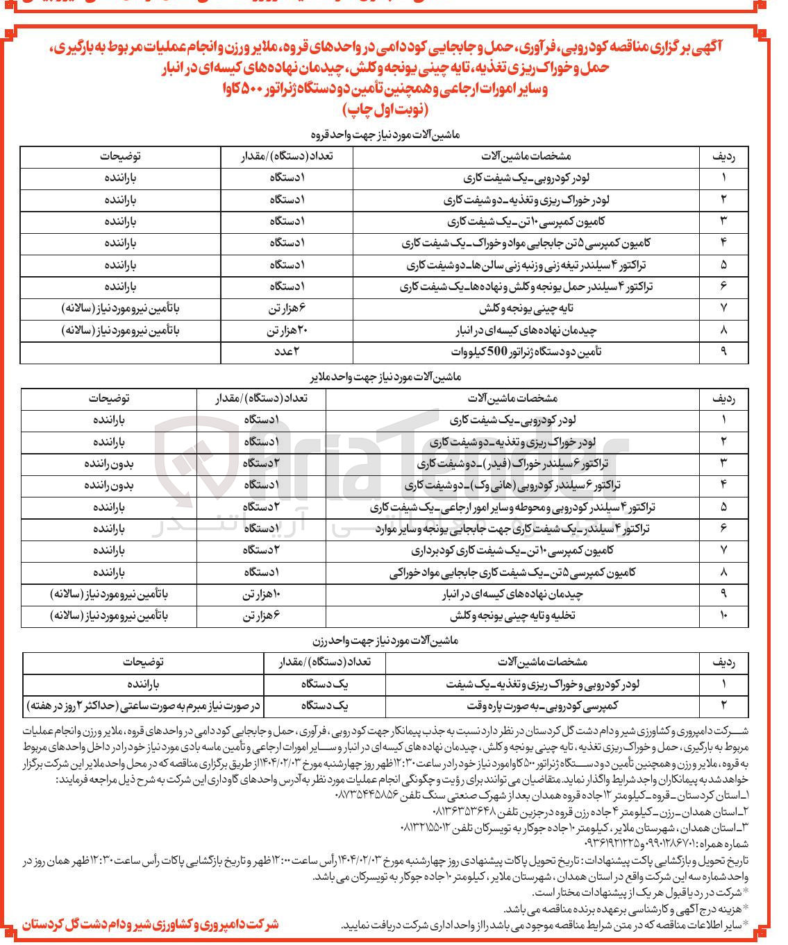 تصویر کوچک آگهی انجام عملیات مربوط به بارگیری حمل و خوراک ریزی تغذیه تا یه چینی یونجه و کلش چیدمان نهاده های کیسه ای در انبار و سایر امورات ارجاعی
