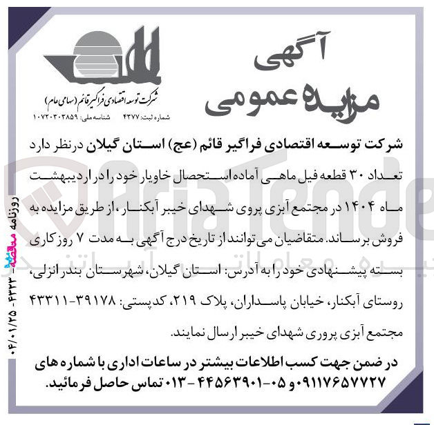 تصویر کوچک آگهی فروش تعداد ۳۰ قطعه فیل ماهی آماده استحصال خاویار