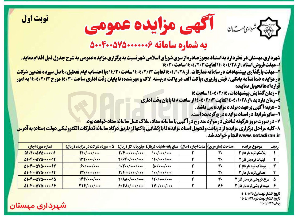 تصویر کوچک آگهی مزایده پلاسکو تره بار فاز ۲