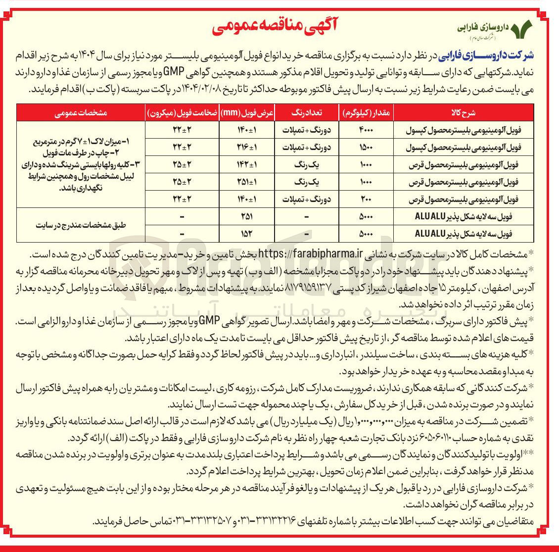 تصویر کوچک آگهی خرید انواع فویل آلومینیومی بلیستر مورد نیاز برای سال ۱۴۰۴ 