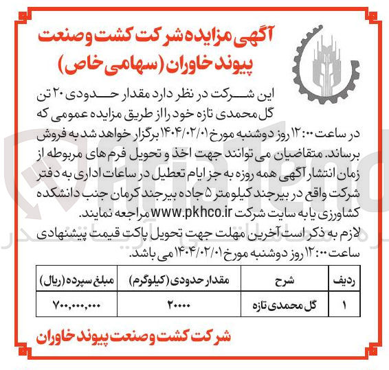 تصویر کوچک آگهی فروش مقدار حدودی ۲۰ تن گل محمدی تازه