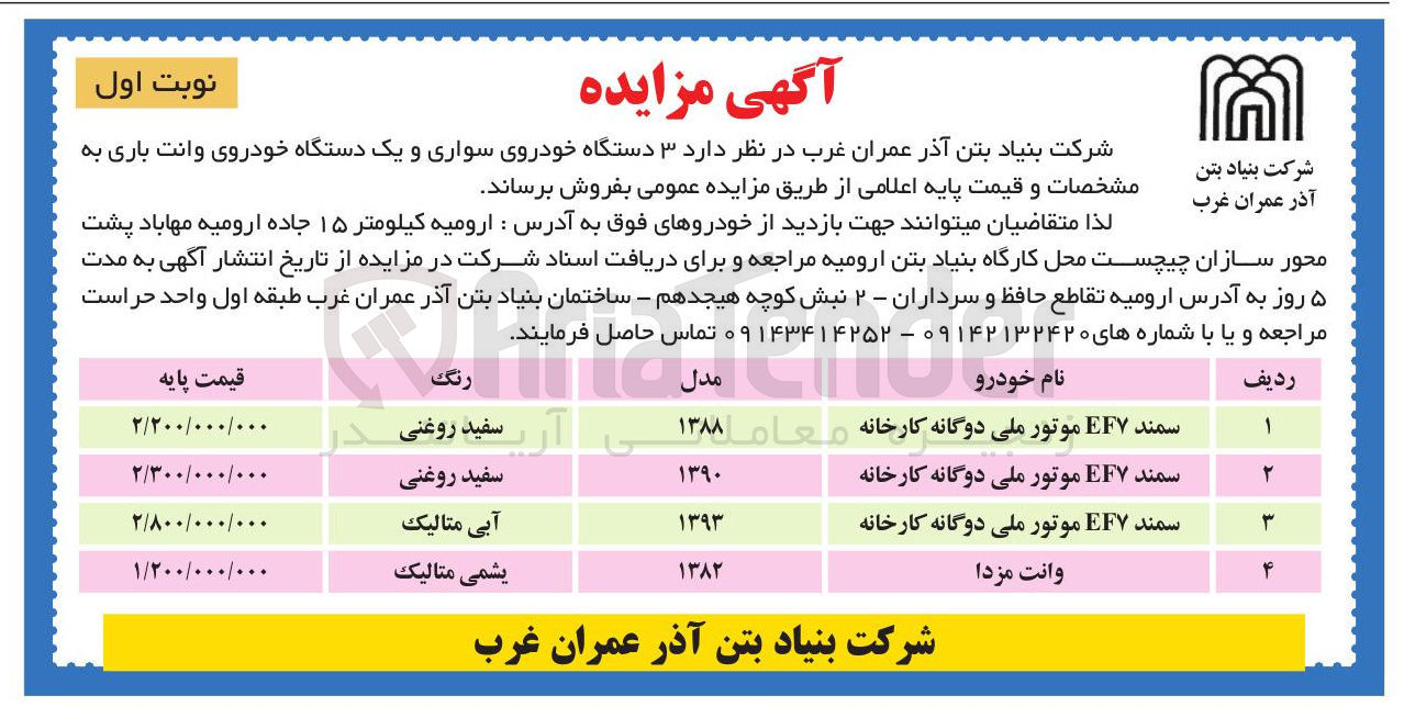 تصویر کوچک آگهی فروش ۳ دستگاه خودروی سواری و یک دستگاه خودروی وانت باری 