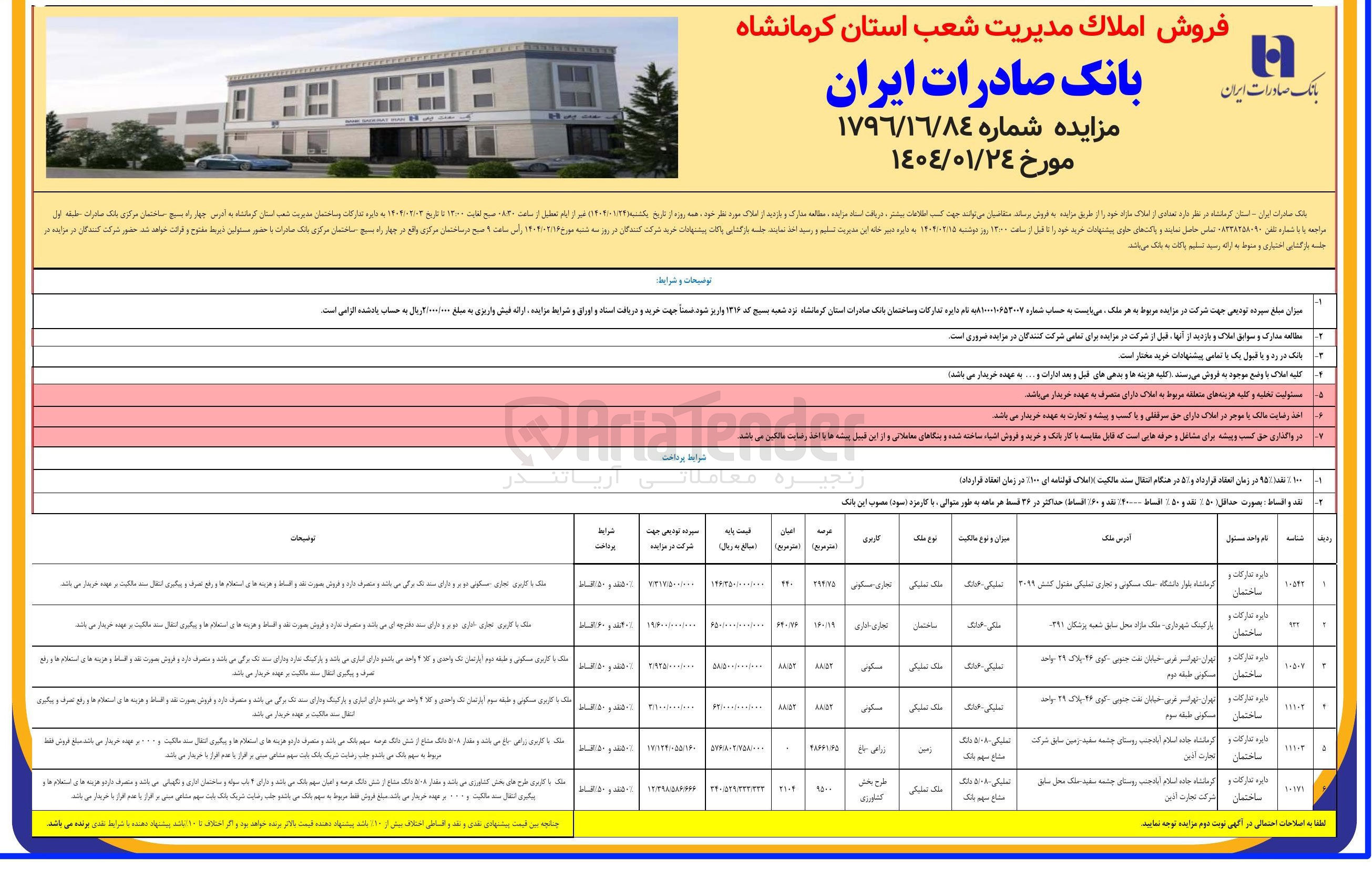 تصویر کوچک آگهی فروش املاک در 6 ردیف با کاربری تجاری، مسکونی، زراعی، کشاورزی