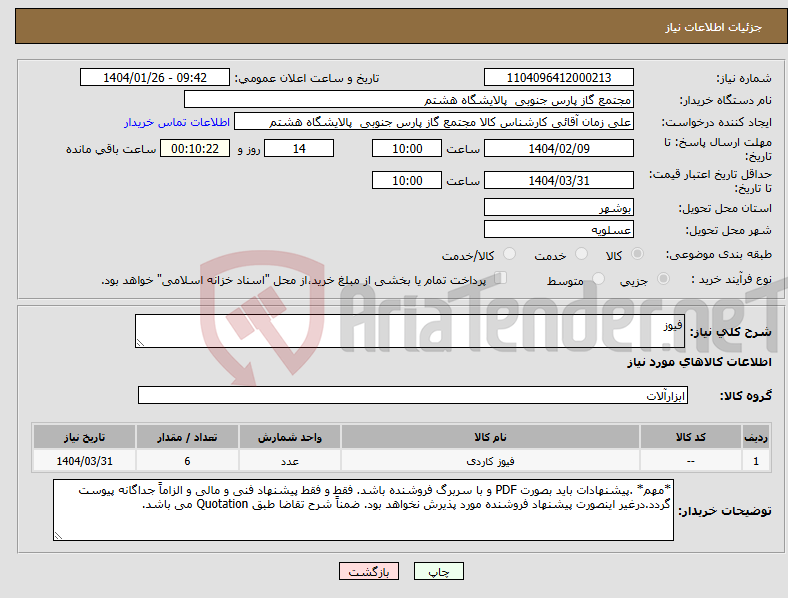 تصویر کوچک آگهی نیاز انتخاب تامین کننده-فیوز