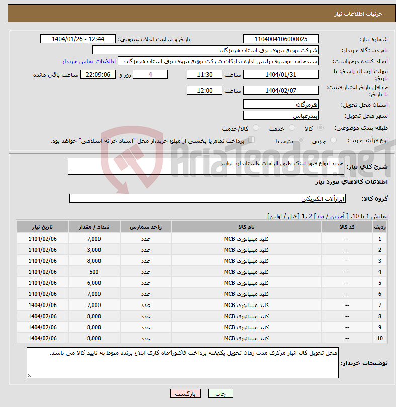 تصویر کوچک آگهی نیاز انتخاب تامین کننده-خرید انواع فیوز لینک طبق الزامات واستاندارد توانیر 