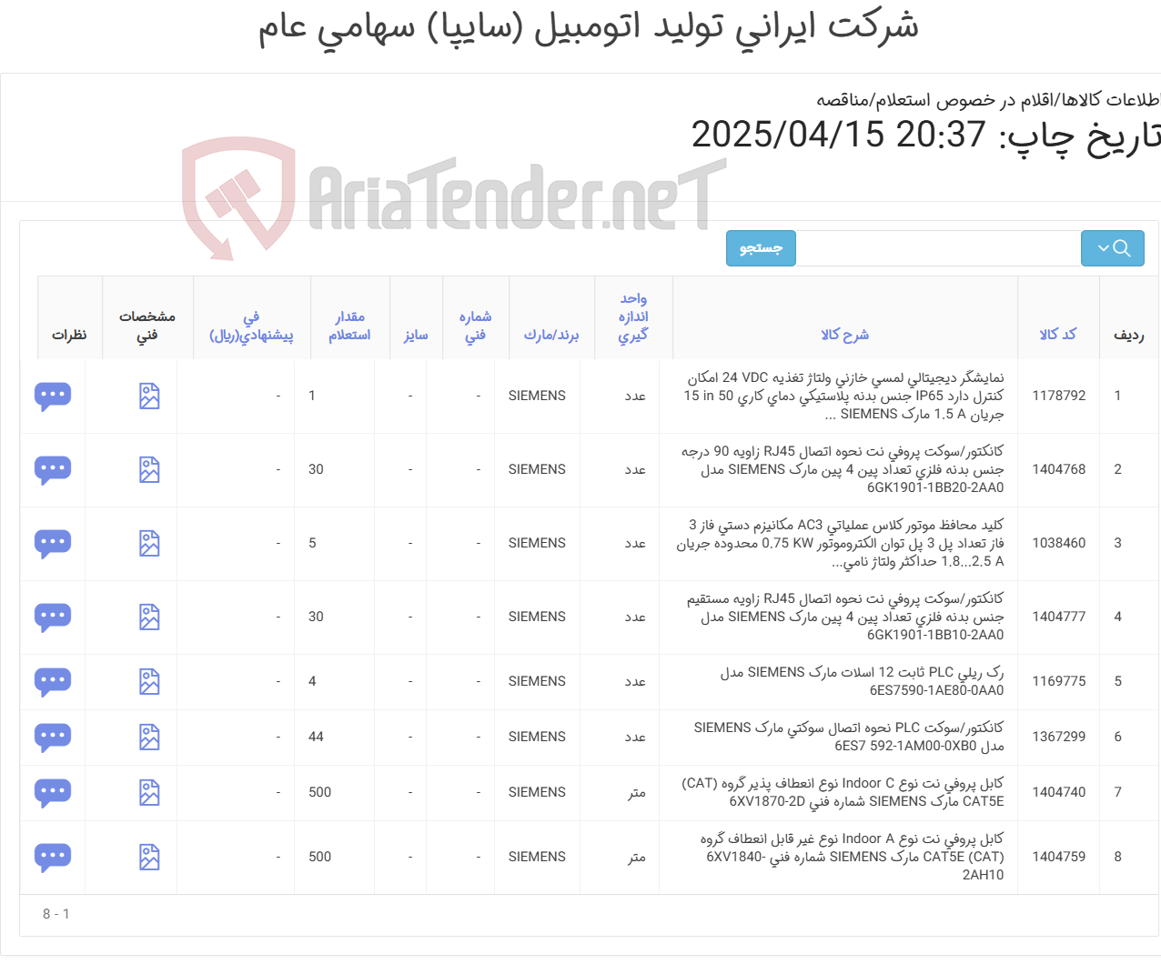 تصویر کوچک آگهی اقلام زیمنس