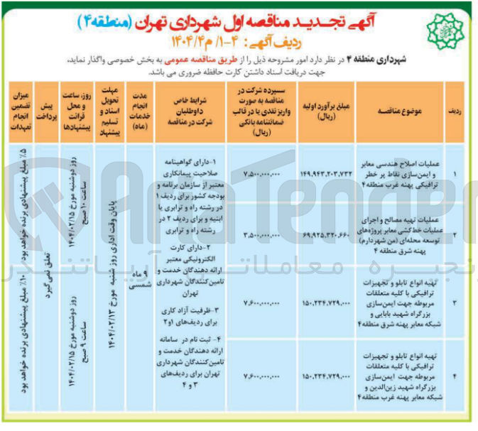 تصویر کوچک آگهی عملیات تهیه مصالح و اجرای عملیات خط کشی معابر پروژه های توسعه محله ای من شهر دارم