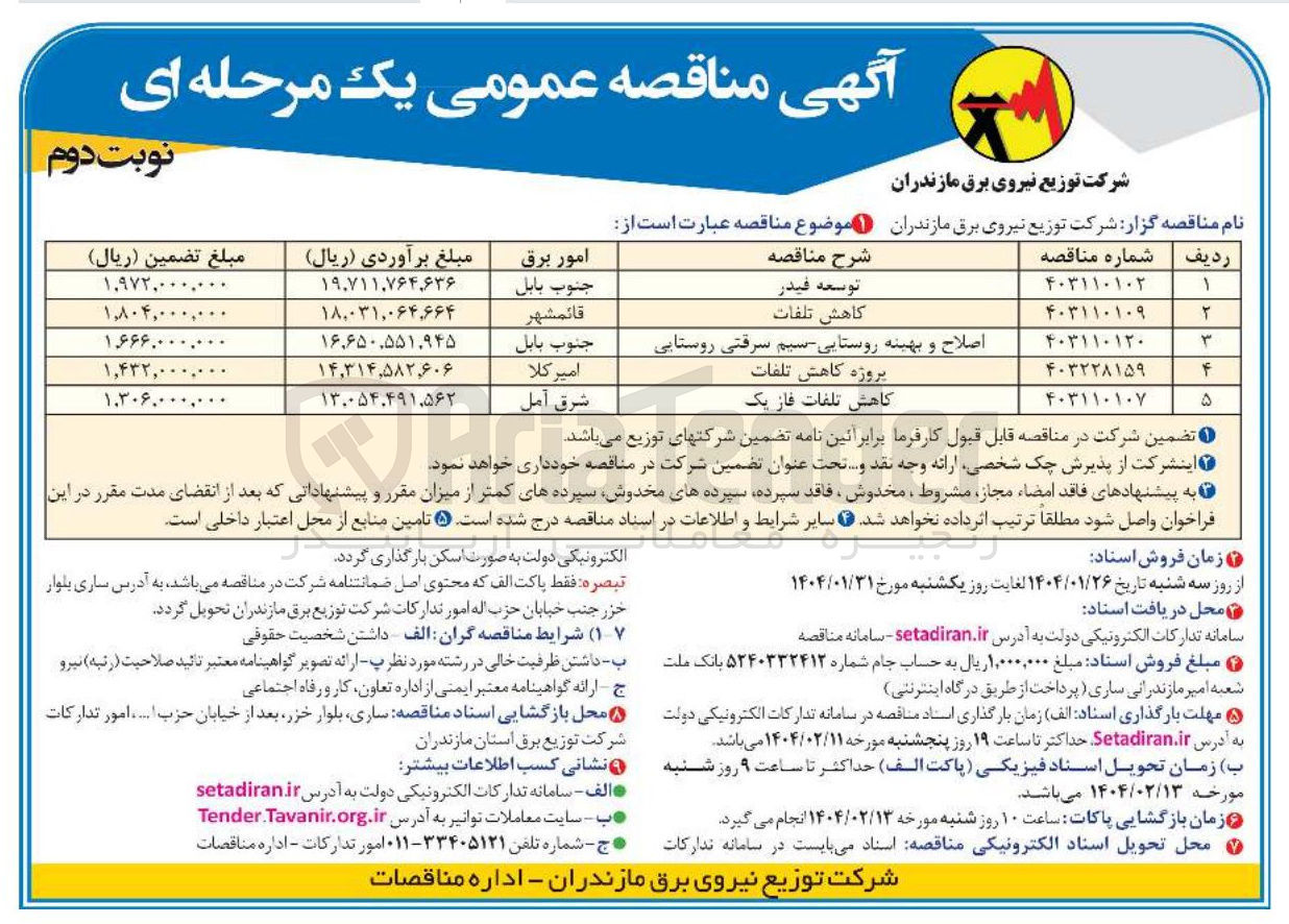 تصویر کوچک آگهی پروژه کاهش تلفات