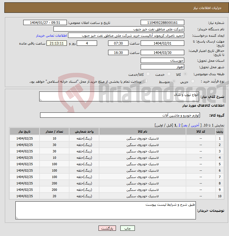 تصویر کوچک آگهی نیاز انتخاب تامین کننده-انواع تیوپ و شال