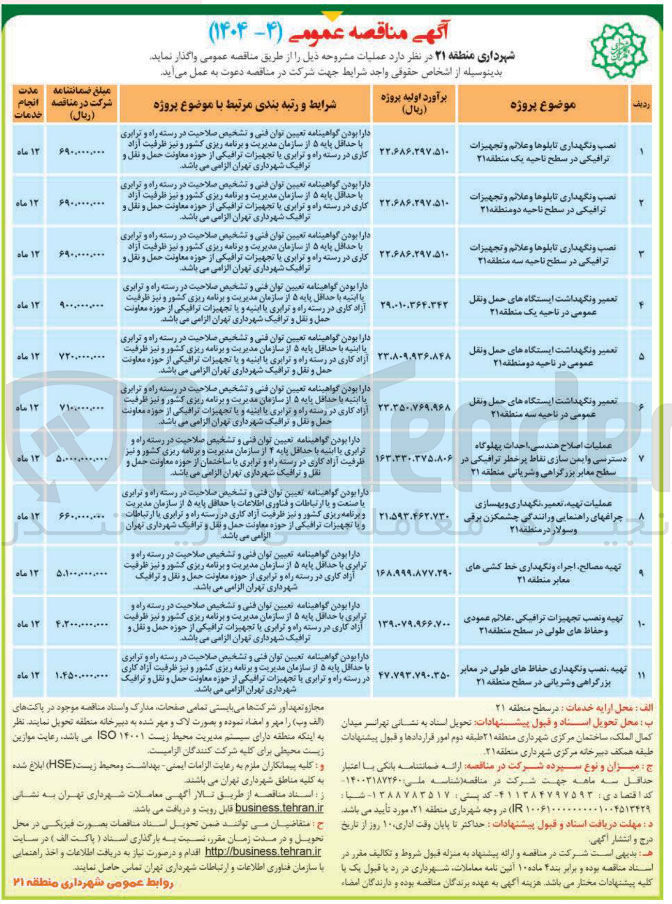 تصویر کوچک آگهی تعمیر و نگهداشت ایستگاه های حمل و نقل عمومی