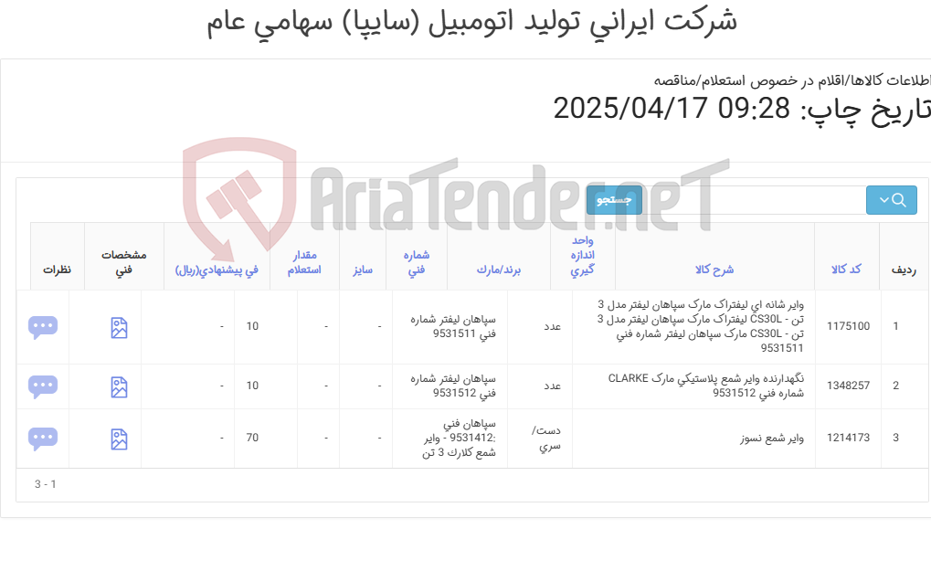 تصویر کوچک آگهی وایر شمع و نگهدارنده وایر لیفتراک سپاهان 3تن