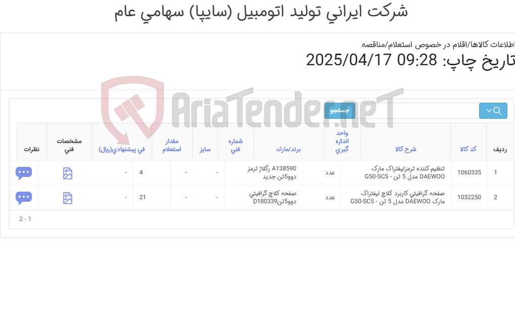تصویر کوچک آگهی لوازم لیفتراک دوو 5تن