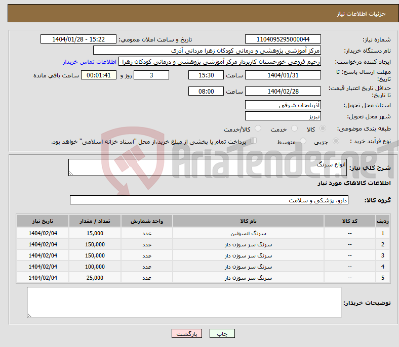تصویر کوچک آگهی نیاز انتخاب تامین کننده-انواع سرنگ