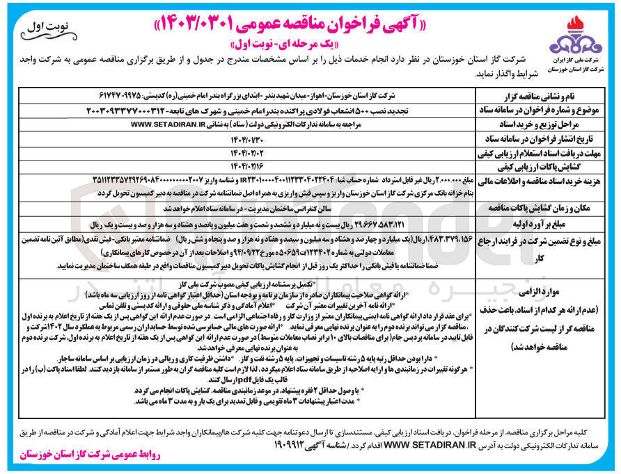 تصویر کوچک آگهی نصب ۵۰۰ انشعاب فولادی پراکنده