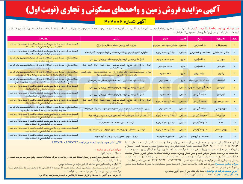 تصویر کوچک آگهی فروش قطعات زمین و پارتمان با کاربری مسکونی و تجاری در 14 ردیف