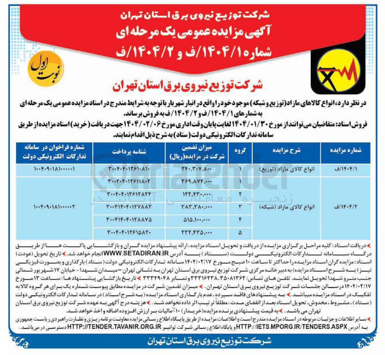 تصویر کوچک آگهی انواع کالای مازاد ( شبکه ) 
