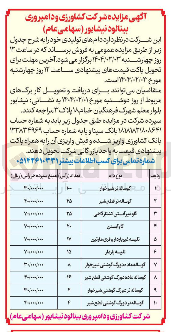 تصویر کوچک آگهی گوساله نر شیرخوار 
