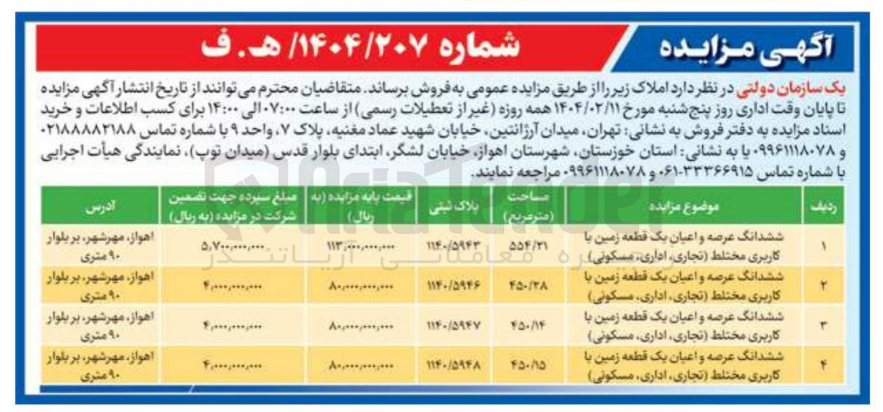 تصویر کوچک آگهی فروش املاک در 4 ردیف با کاربری تجاری، اداری، مسکونی