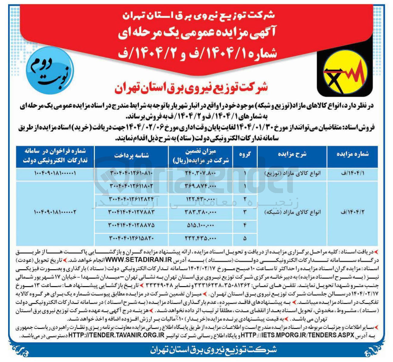 تصویر کوچک آگهی انواع کالای مازاد ( شبکه ) 
