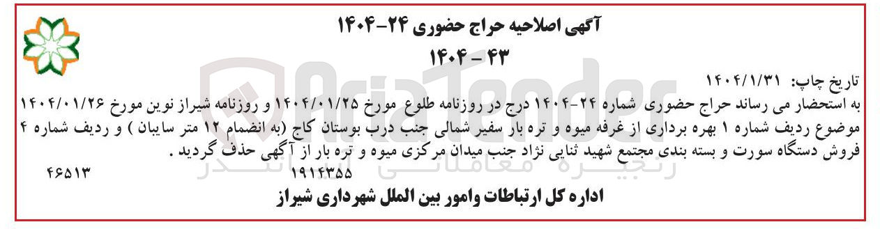 تصویر کوچک آگهی  بهره برداری از غرفه میوه و تره بار 